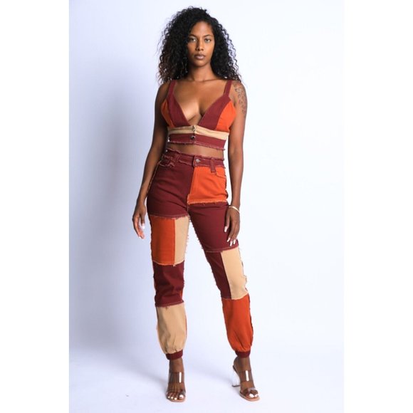 Women's Patching Feelings Crop Top Sexy Party Club Crop Top Patch Work Top - Picture 8 of 9